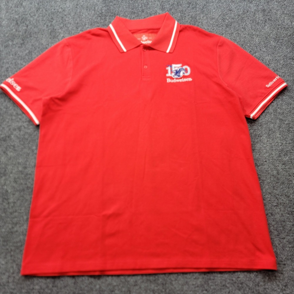 Budweiser 150th Anniversary Polo Shirt Mens XL Red Short Sleeve Cotton Pique